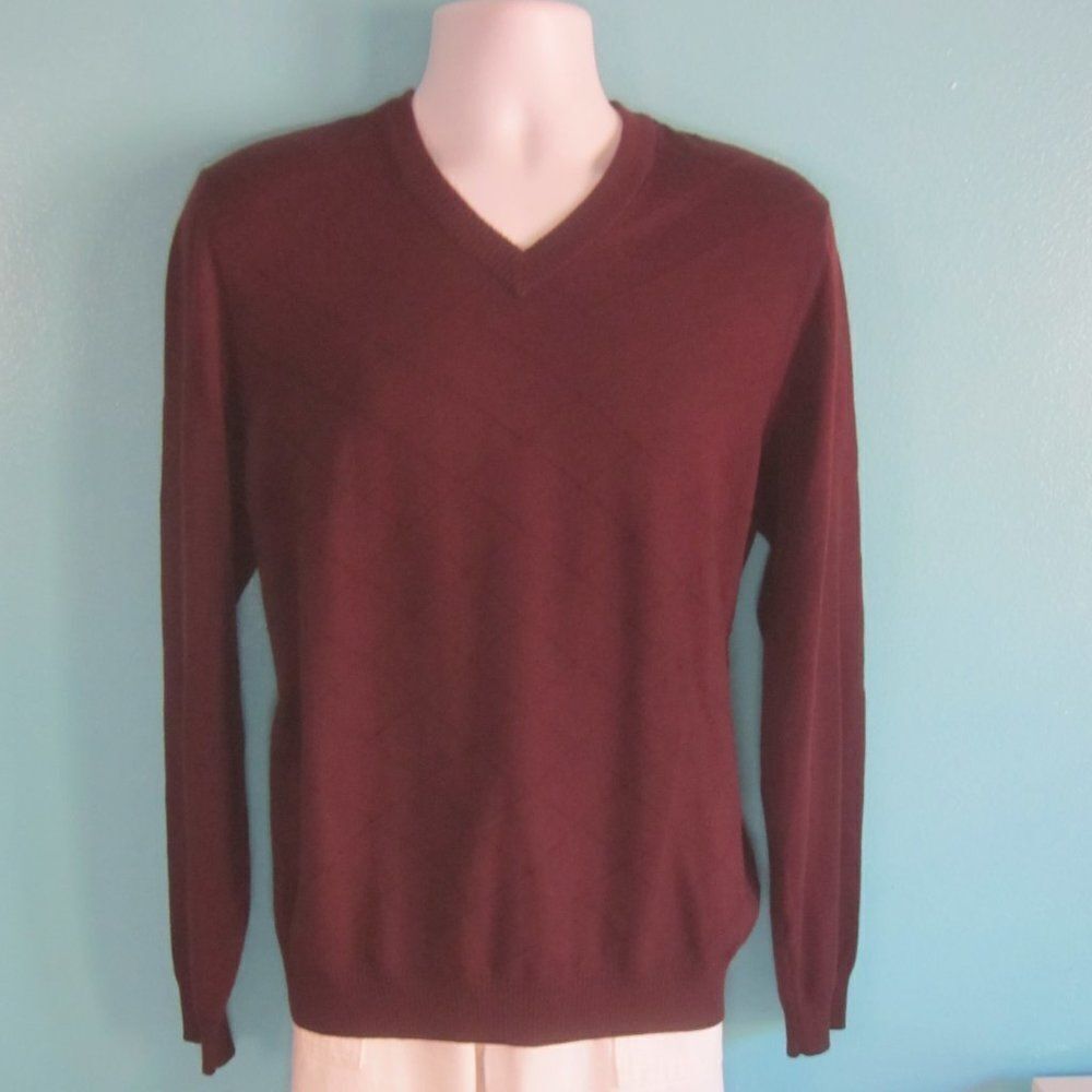 Hugo Boss Mens Sz XL Dark Burgundy Wool Pullover Fitted Sweater Lightweight Knit - Picture 6 of 16